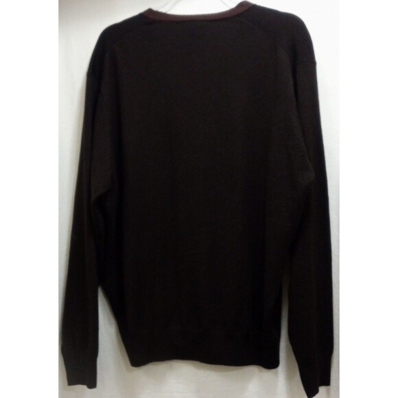 Jos. A. Bank Men’s Sweater L Brown Merino Wool V-Neck Herringbone Trim - Picture 2 of 5